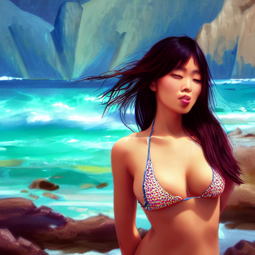 beautiful sexy Asian woman in a bikini AI generated hotpot