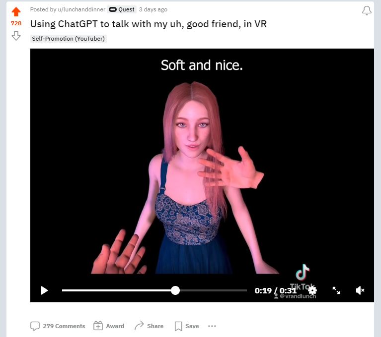 using chatGPT to talk to my good friend in VR